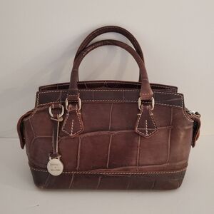 Gorgeous Dooney & Bourke Brown Croc-Embossed Leather Mini Satchel Bag Top Handle